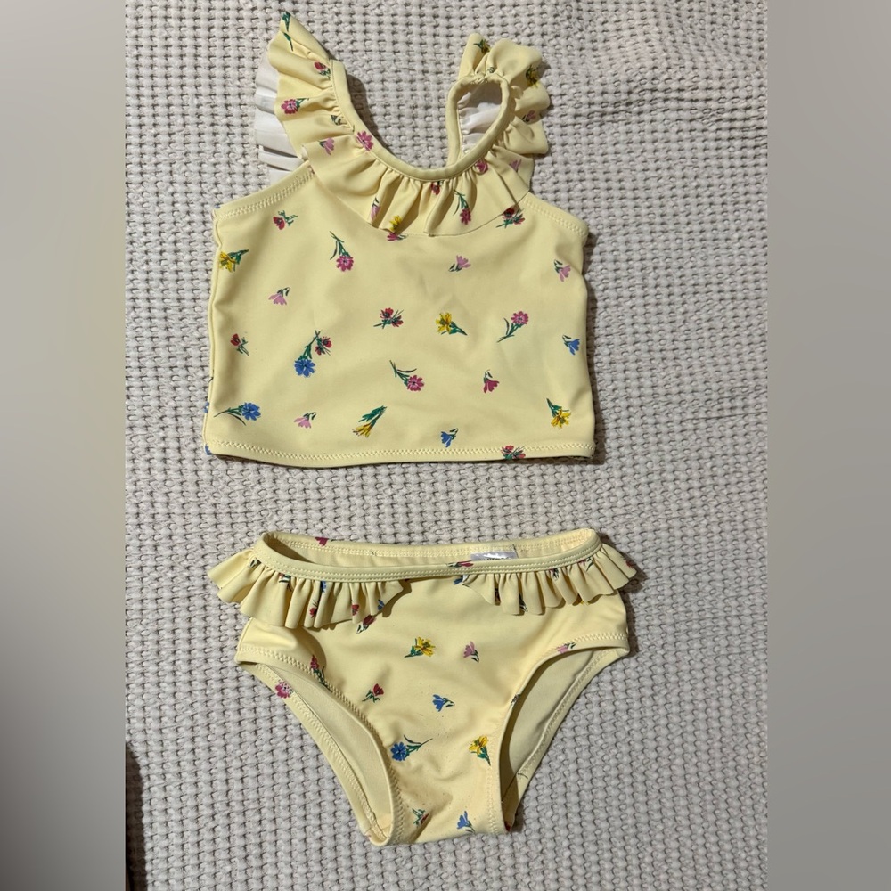 GAP Pale Yellow Floral Ruffle Bikini Set